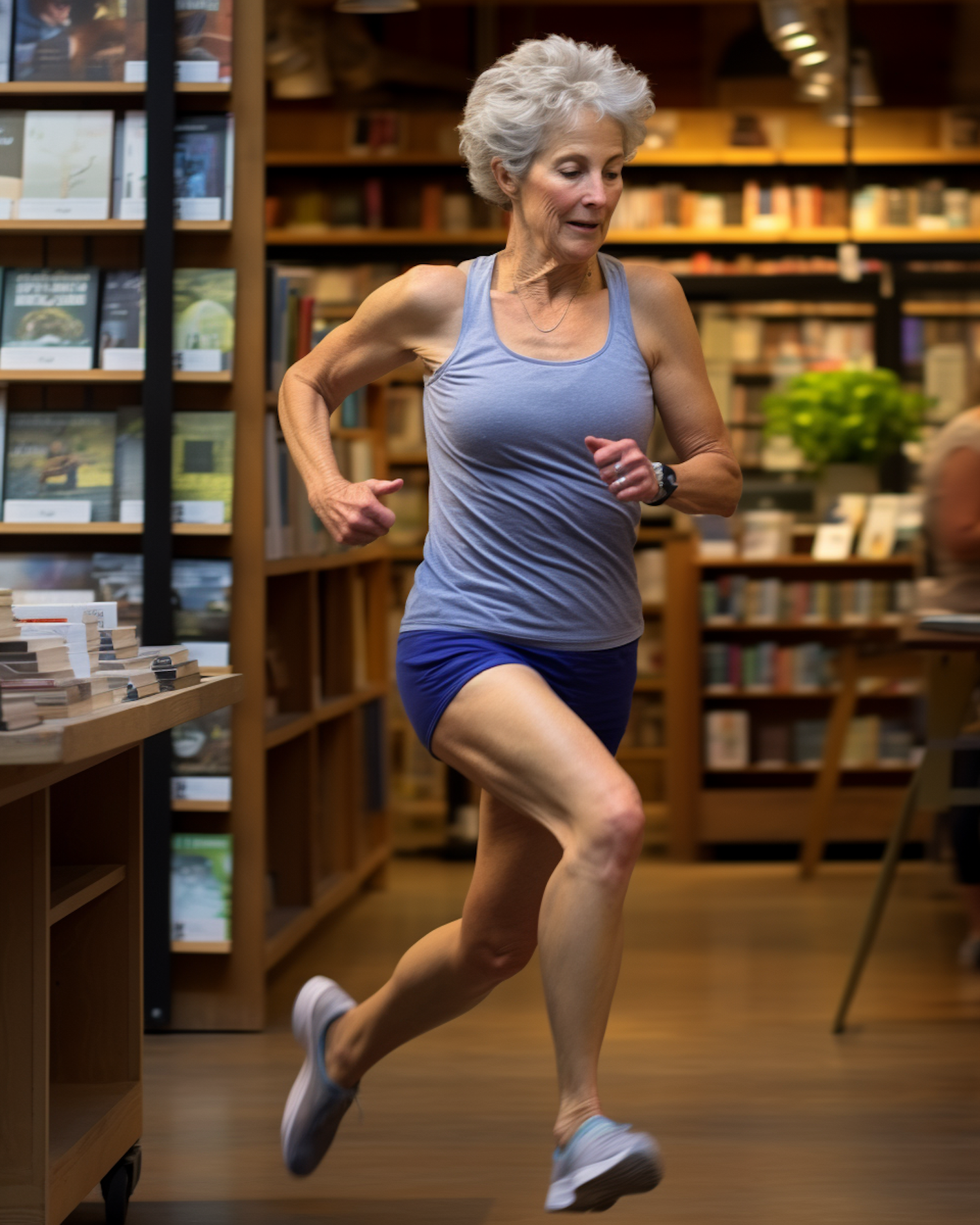 Energetic Senior Bookstore Runner