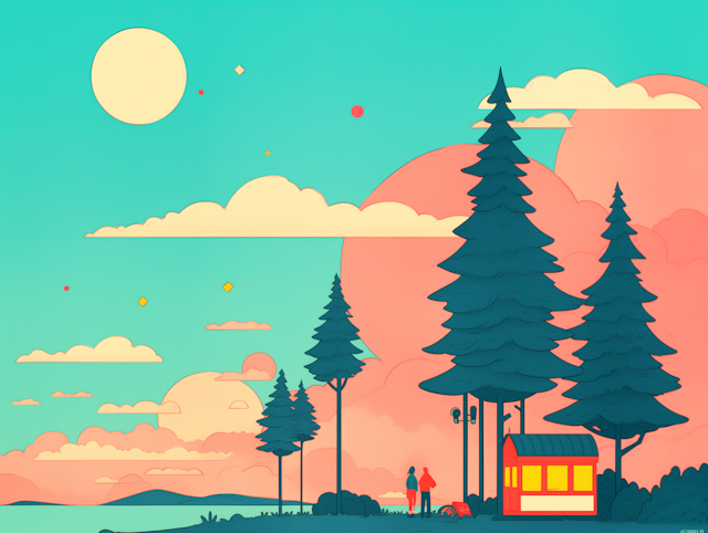 Serene Stylized Landscape with Cabin