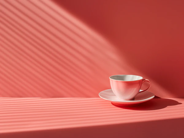 Modern Cup and Saucer on Pink Background with Shadows