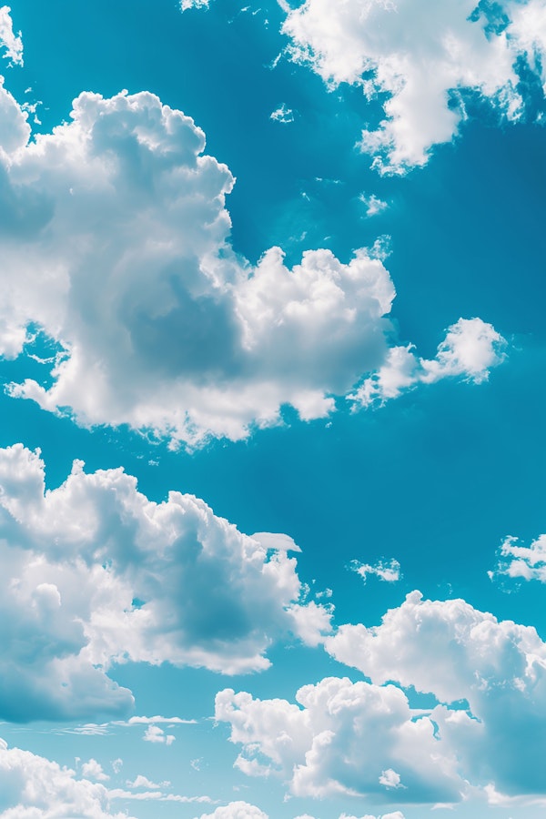 Vivid Cumulus Clouds Against Bright Blue Sky