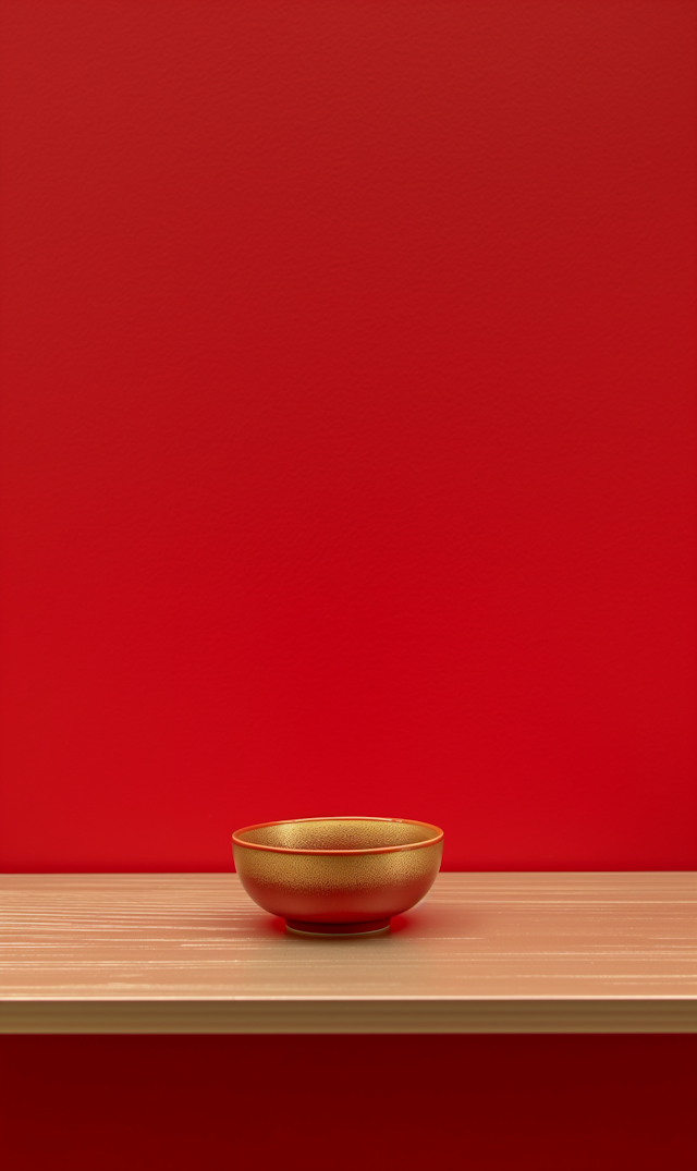 Golden Bowl on Red Background