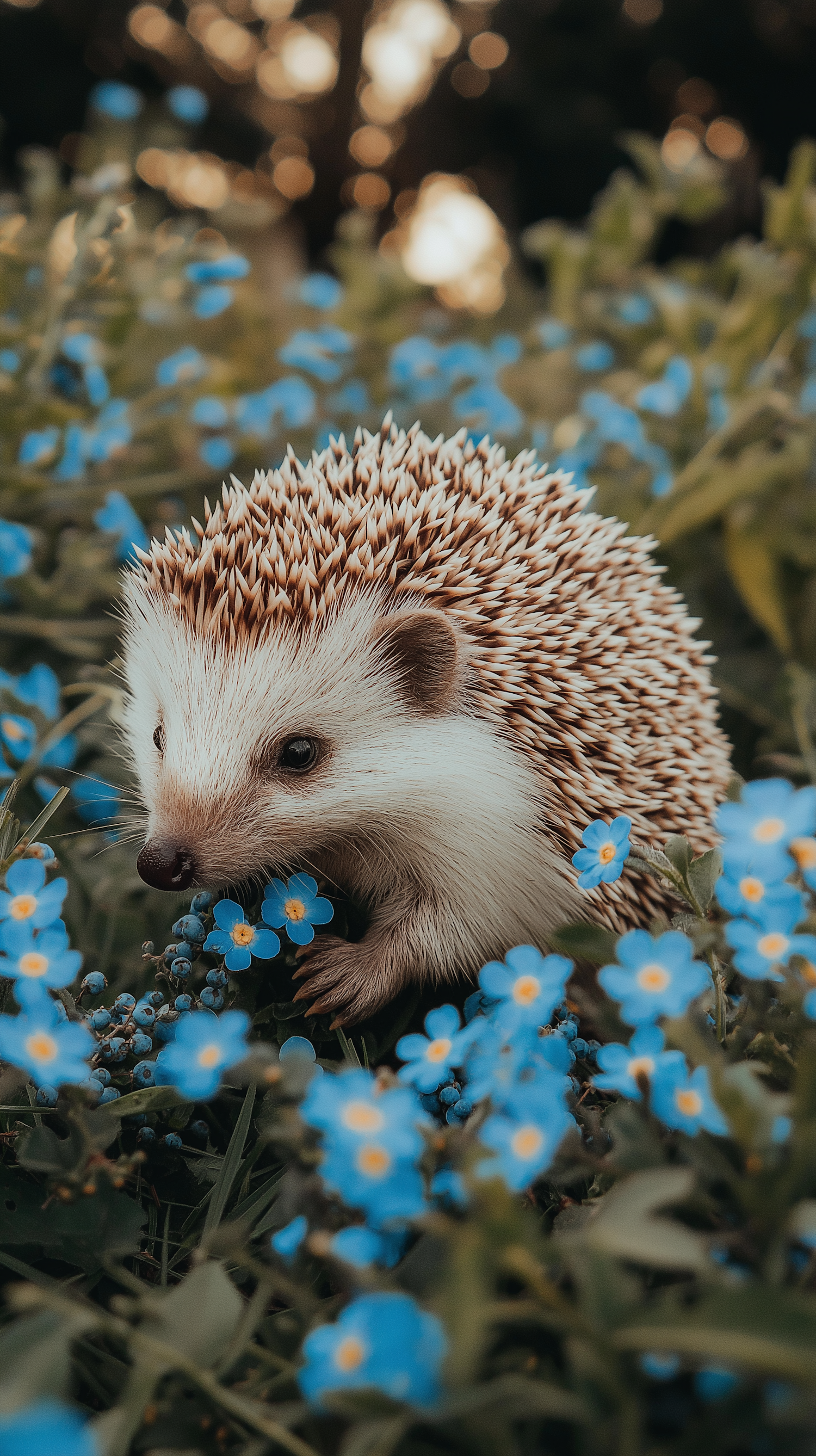 Tranquil Hedgehog Amongst Blue Flowers