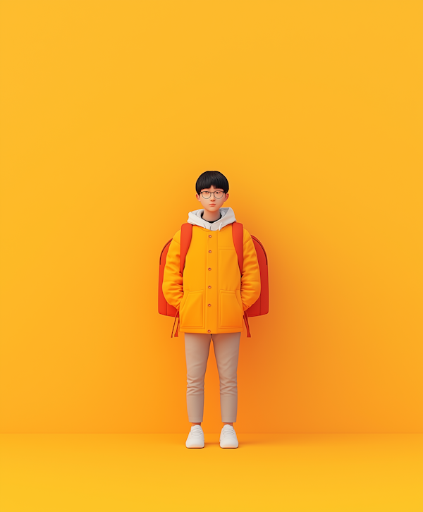 Man in Orange Raincoat Against Orange Background