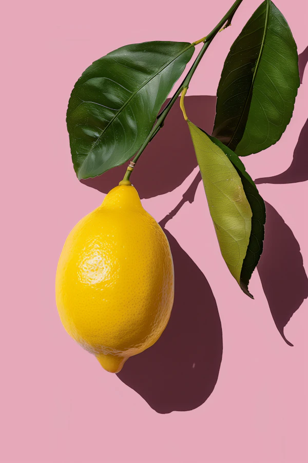Lemon on Branch with Pink Background