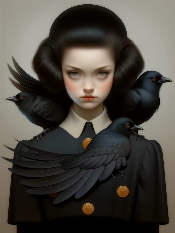 Melancholic Woman with Birds