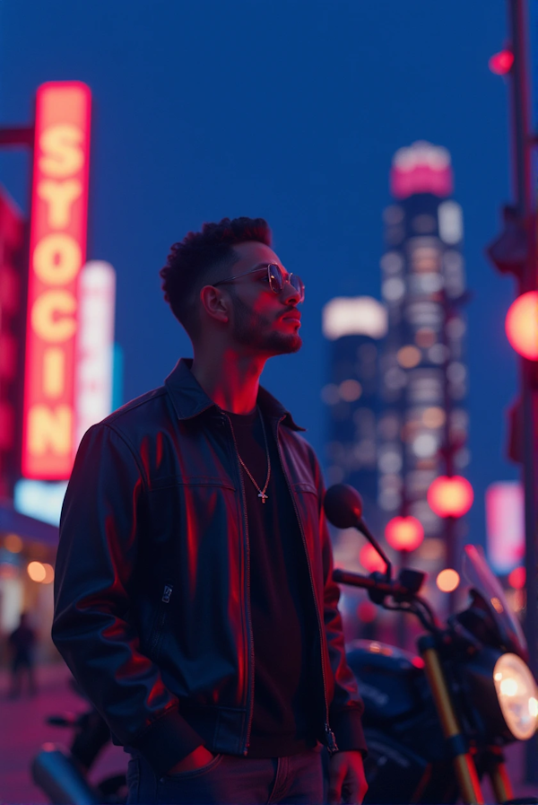 Man in Urban Neon Night