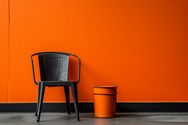 Modern Minimalism: Black Chair and Orange Bucket