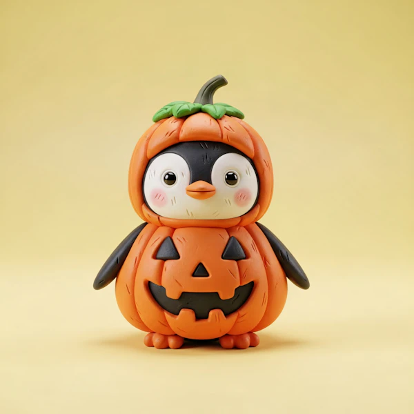 Penguin in Pumpkin Costume