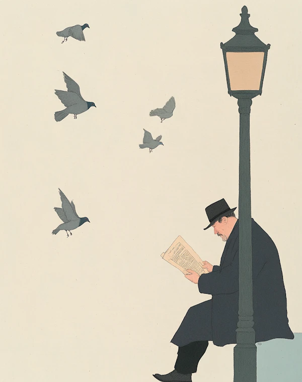 Man Reading Near Streetlamp