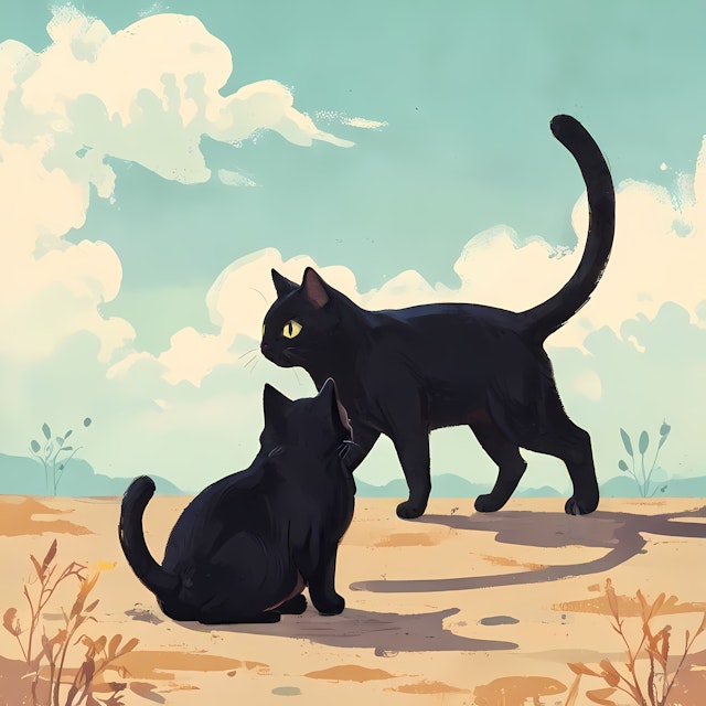 Black Cats in Natural Setting