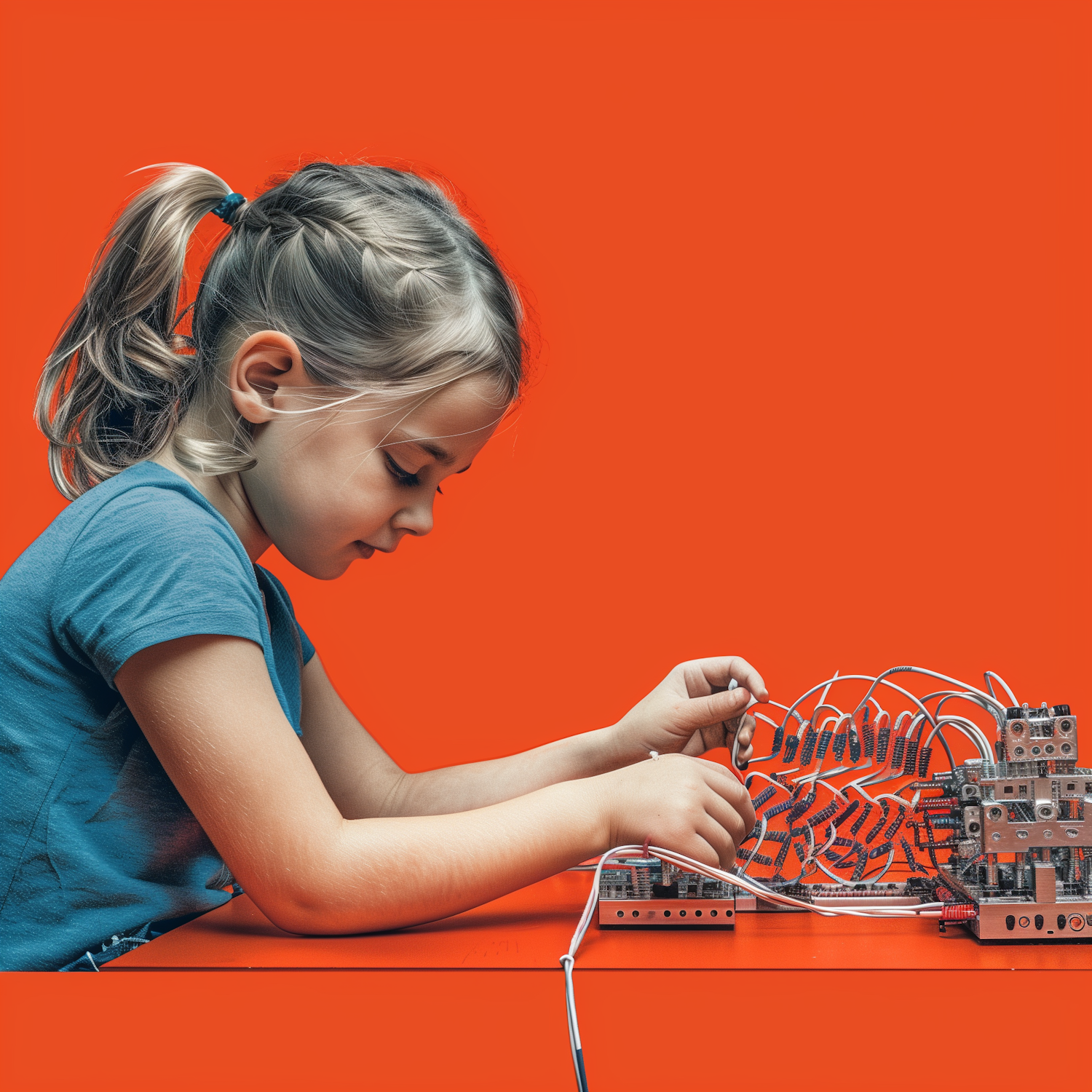 Young Girl Engaged in Electronic Assembly