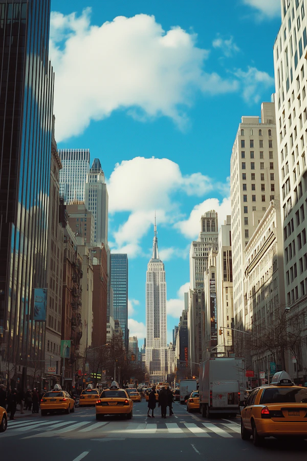 Bustling City Street with Empire State Building