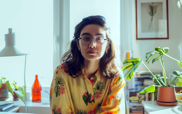 Serene Woman in Floral Outfit