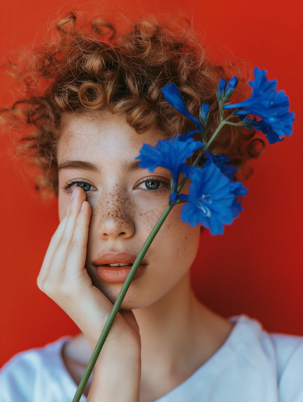 Woman with Blue Flower
