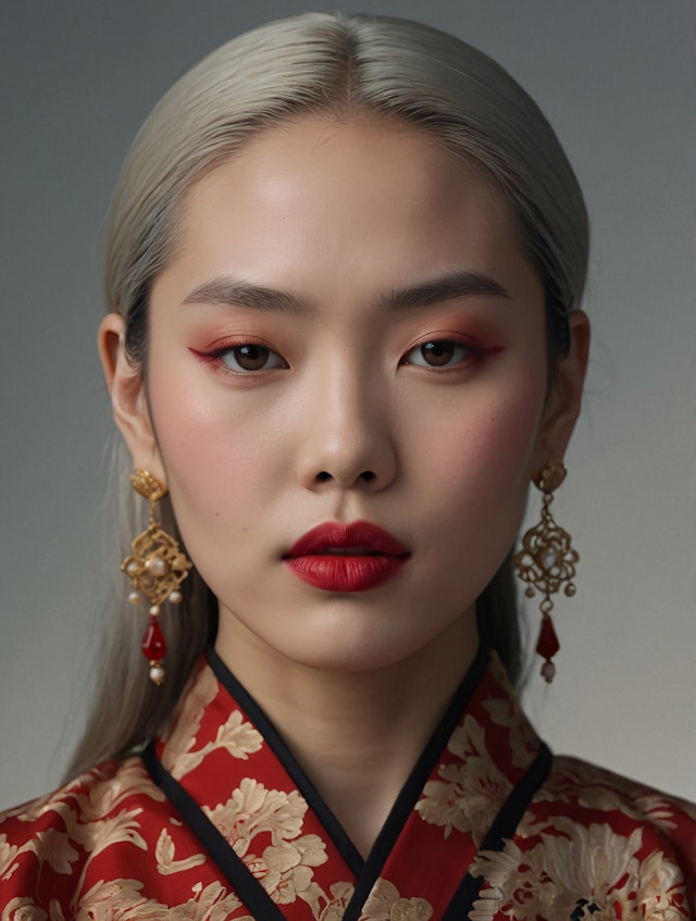 Elegant Portrait with Red and Gold Accents