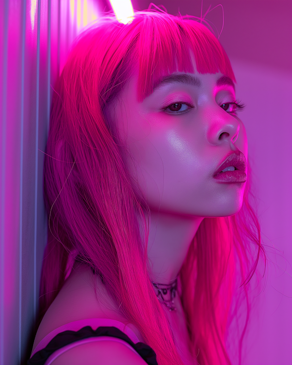 Neon Portrait of a Young Woman