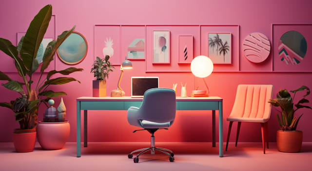 Chic Pink and Teal Modern Office