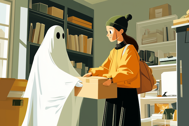 Girl and Ghost in Storage Room