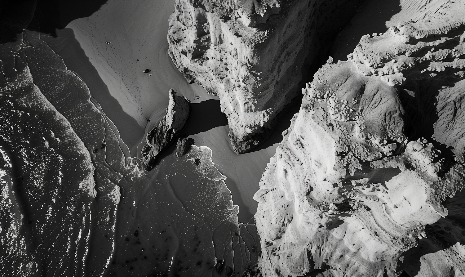 Monochrome Landscape of Cliffs and Ridges