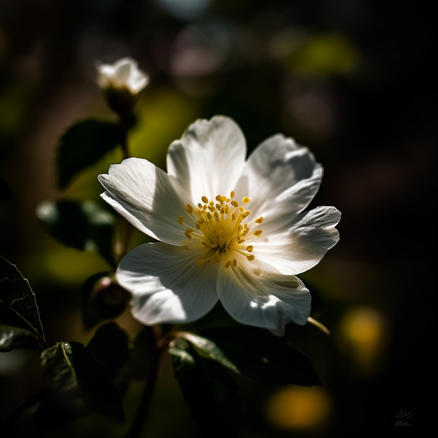 Single White Flower with Yellow Stamens