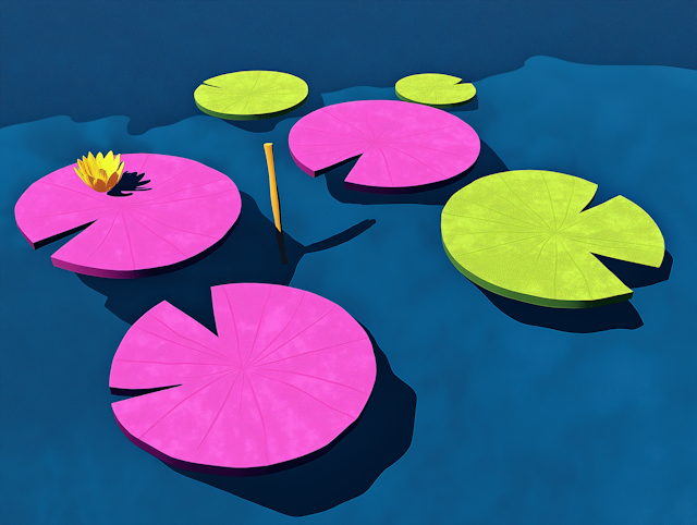 Vibrant Lily Pads on Blue Water