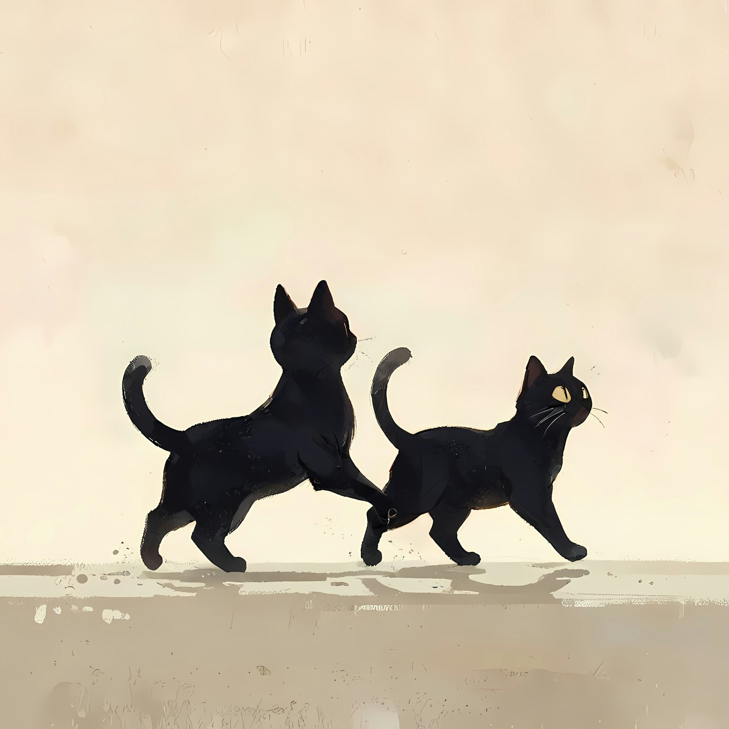 Two Black Cats on Light Background