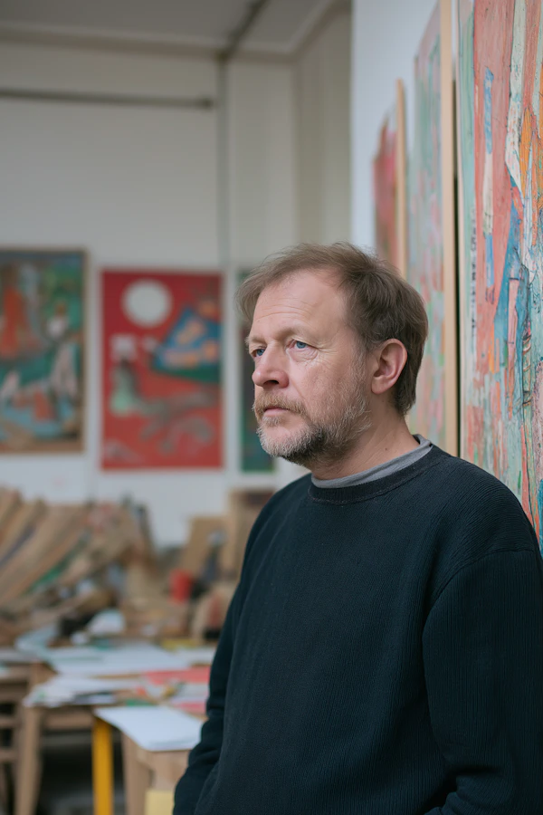 Contemplative Artist in Studio