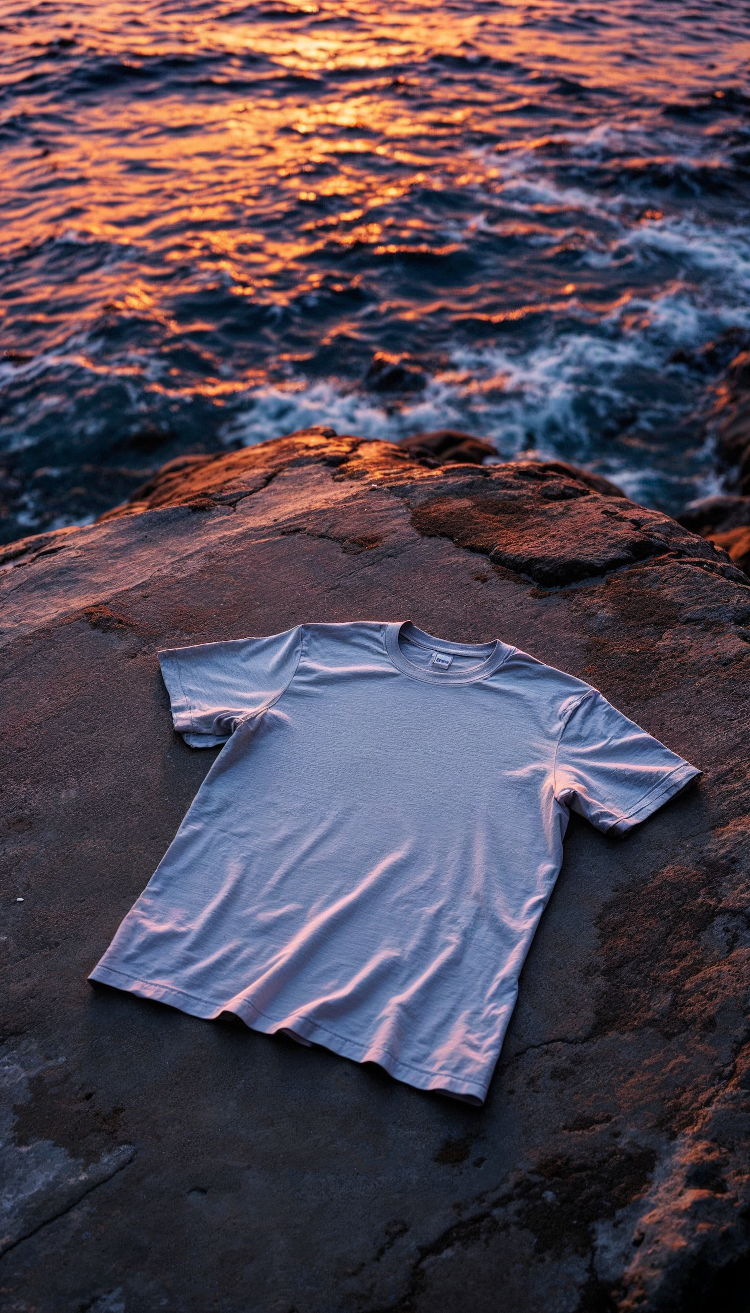 T-shirt on Rocky Shore at Sunset