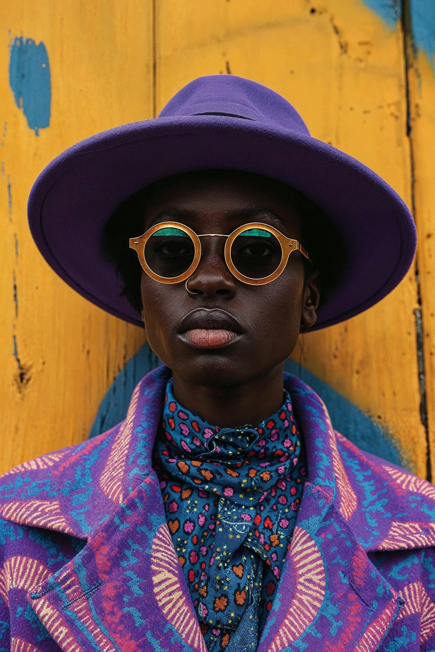 Stylish Portrait Against Yellow and Blue Backdrop