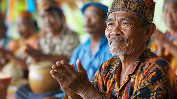 Elderly Man in Traditional Batik at Cultural Event