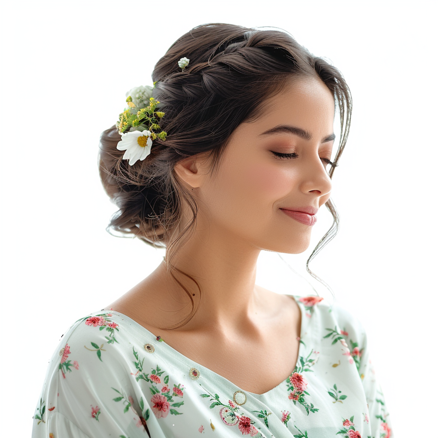 Serene Portrait of Woman with Flowers