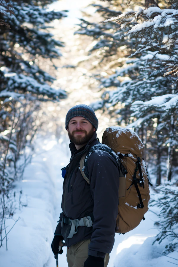 Man in Snowy Forest