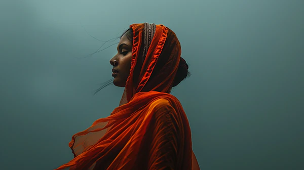 Contemplative Woman in Orange