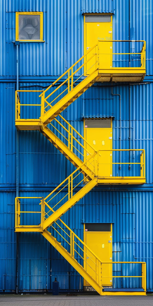 Vibrant Architectural Contrast with Yellow Staircase