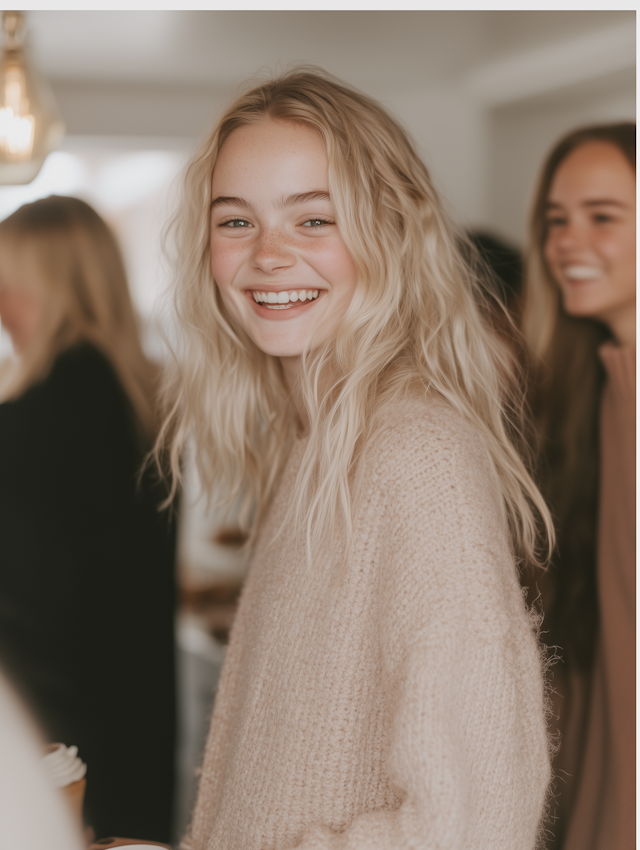 Joyful Woman in Cozy Sweater