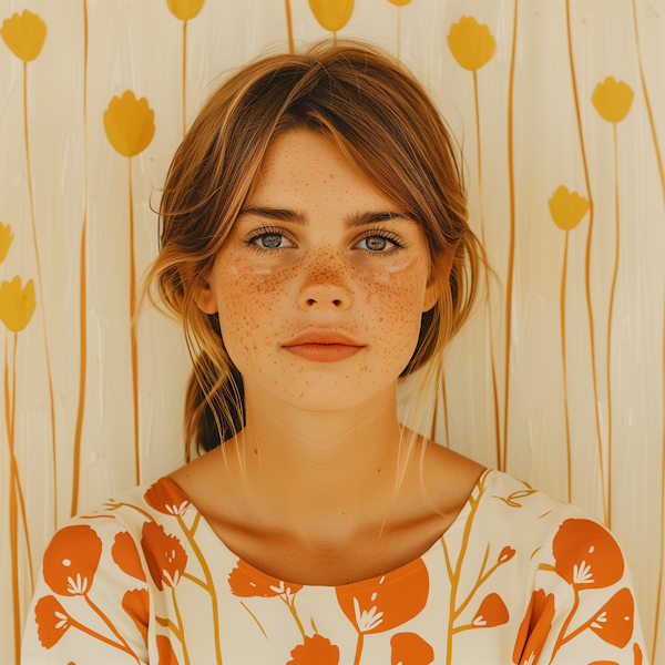 Serene Young Woman with Floral Background