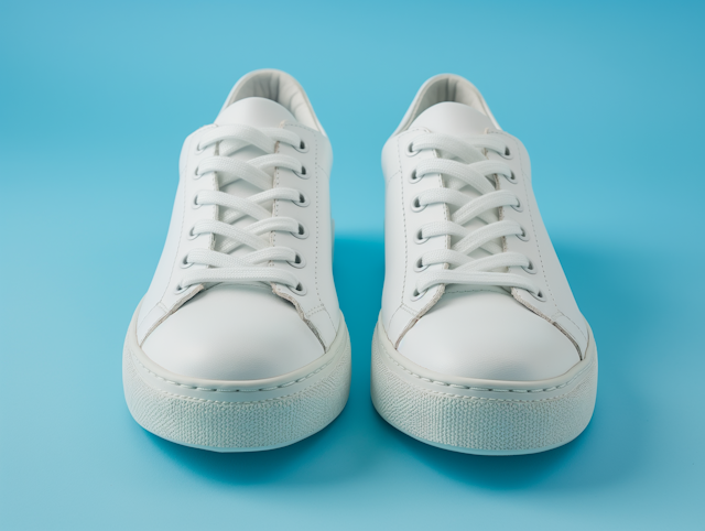 White Sneakers on Blue Background