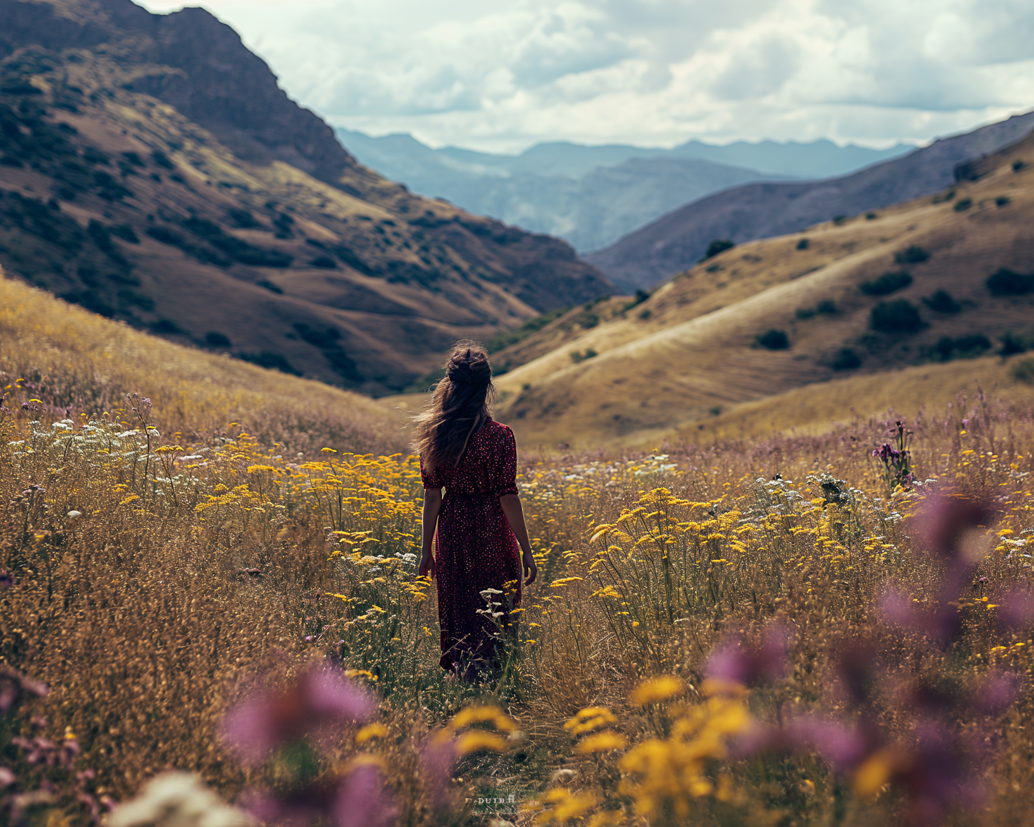 Contemplative Solitude in Wildflower Meadow