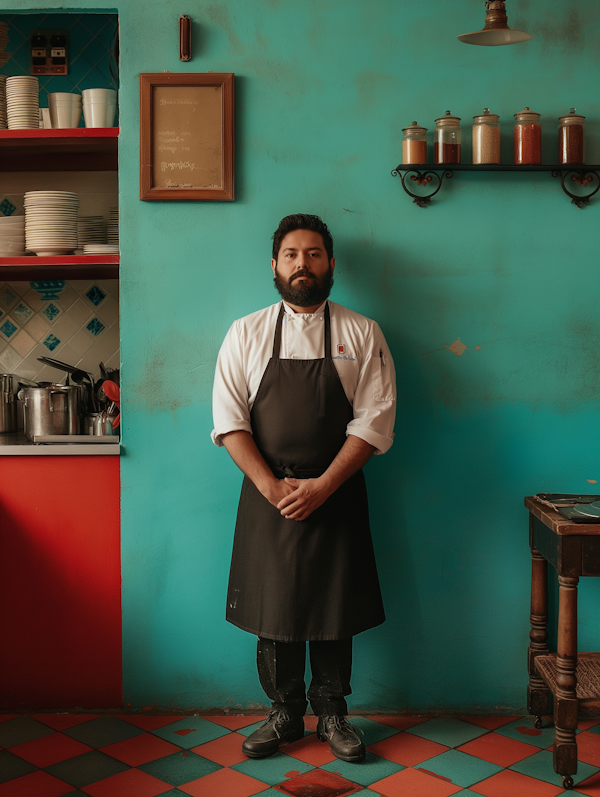 Confident Chef in Vintage Kitchen