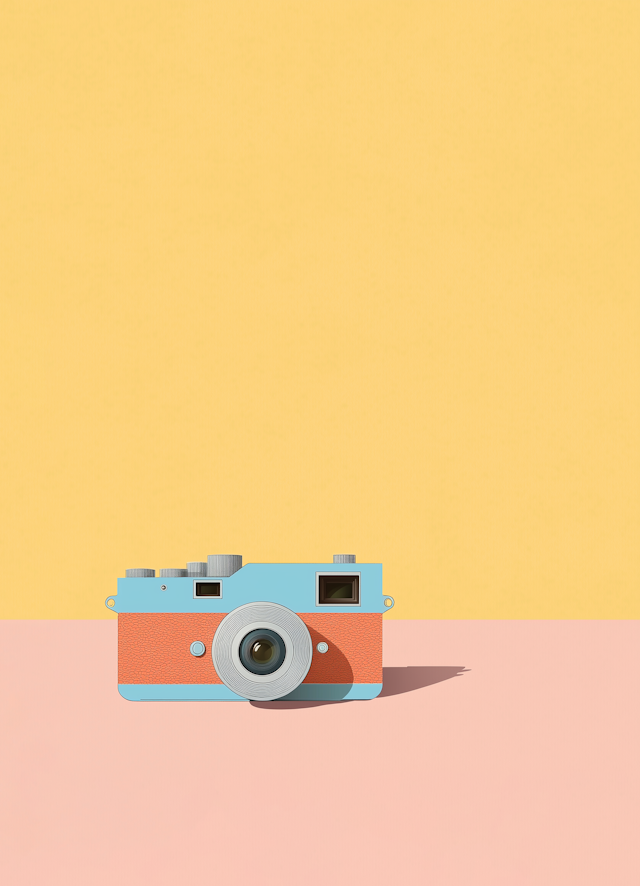 Retro-Style Camera Against Dual-Toned Background