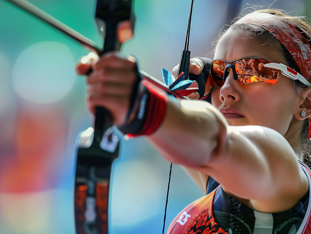 Concentrated Female Archer at Competition