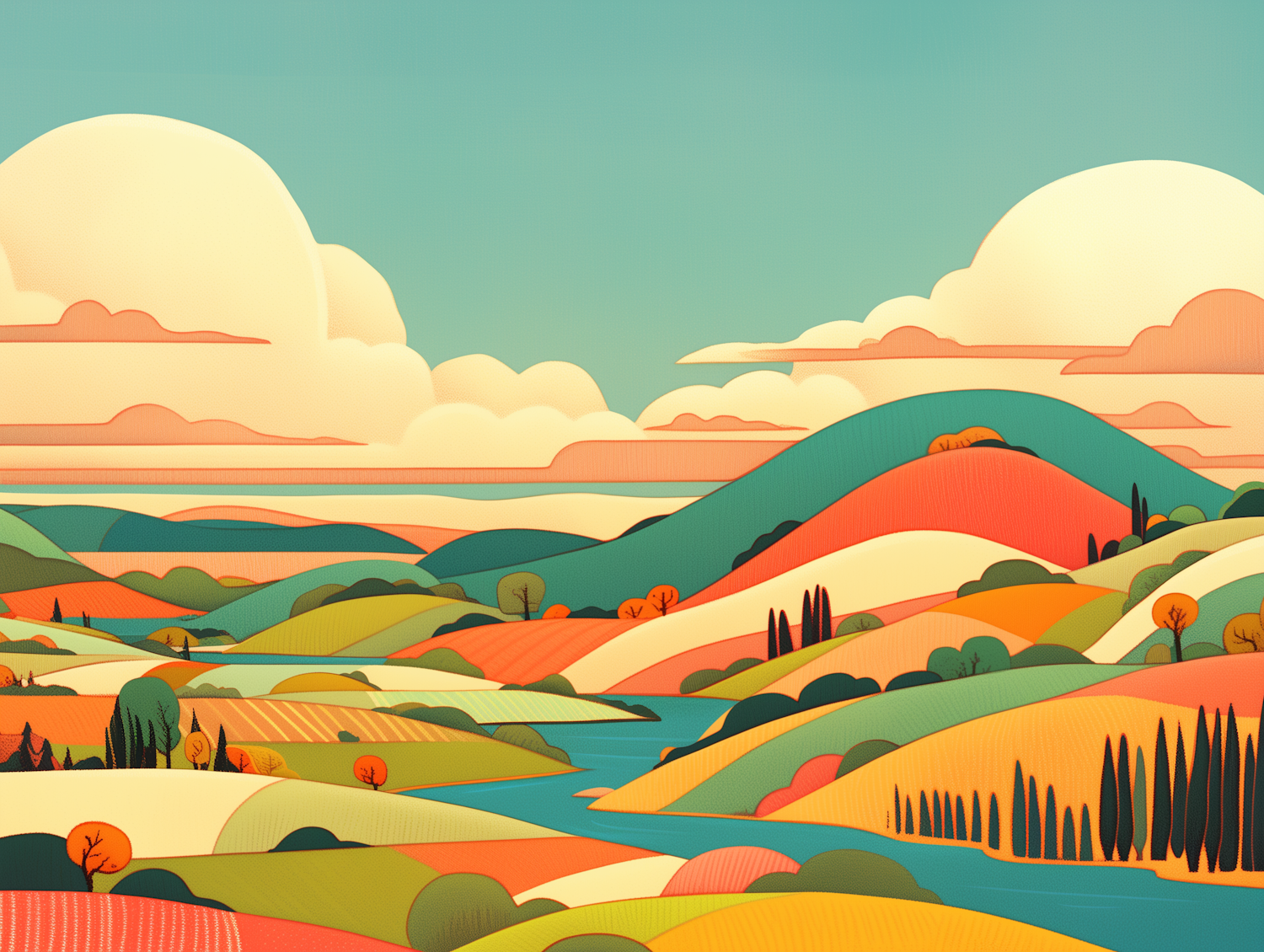 Vibrant Stylized Landscape