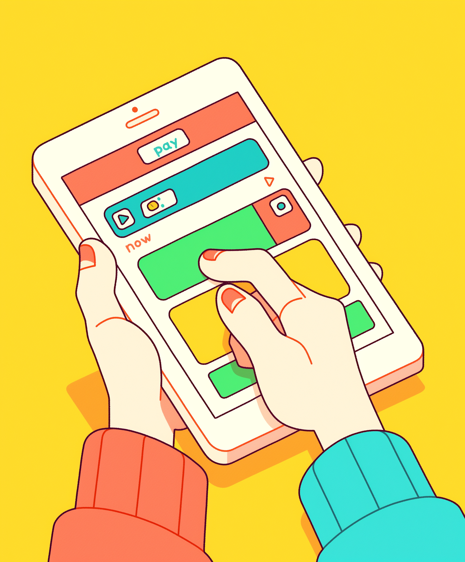 Hands Holding Smartphone Against Yellow Background