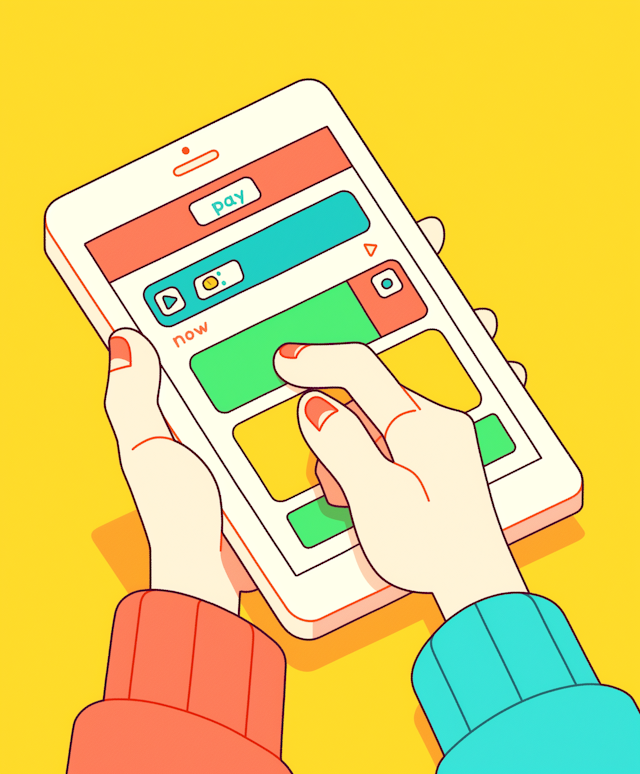 Hands Holding Smartphone Against Yellow Background