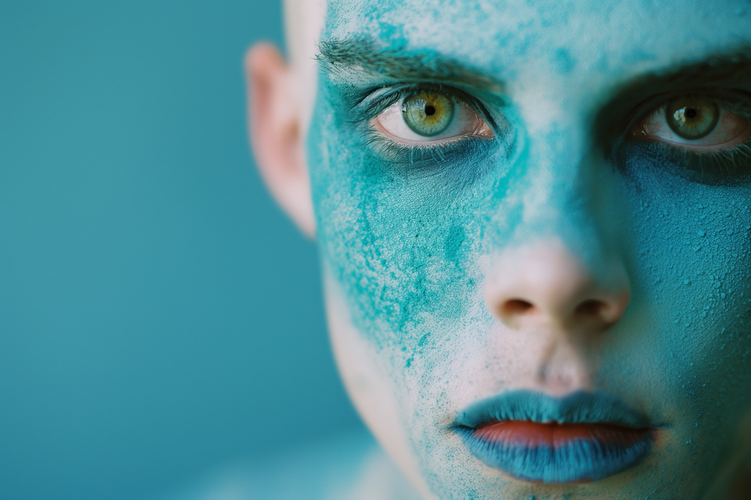 Captivating Painted Face in Blue and Green