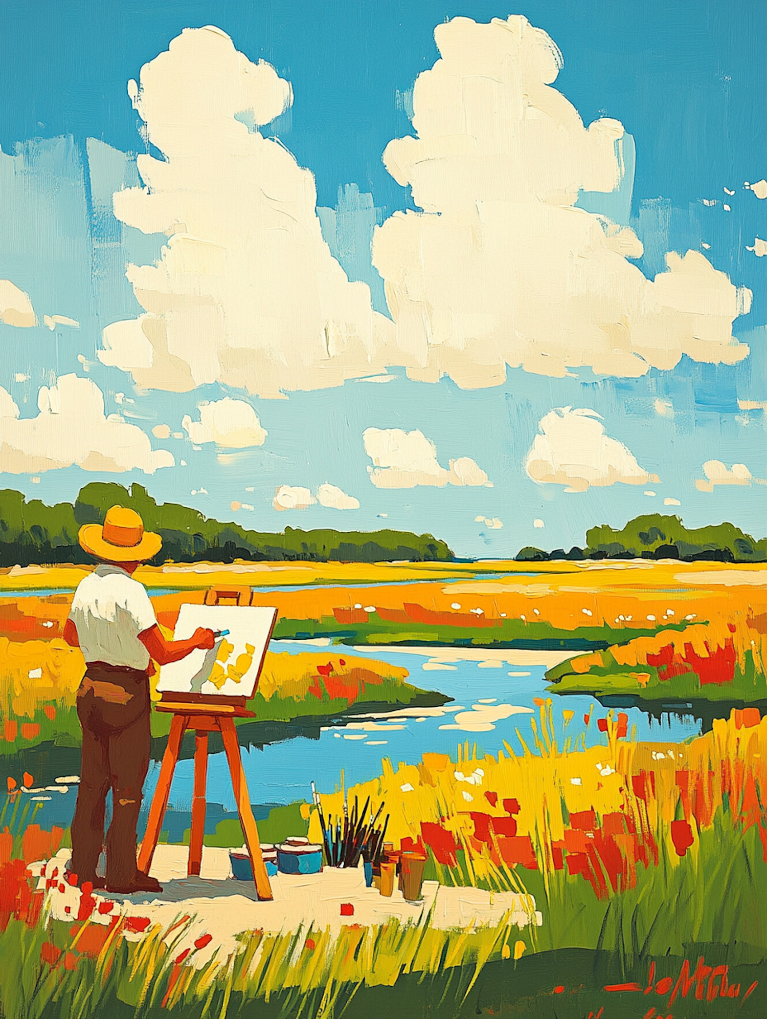 Serene Landscape with Painter