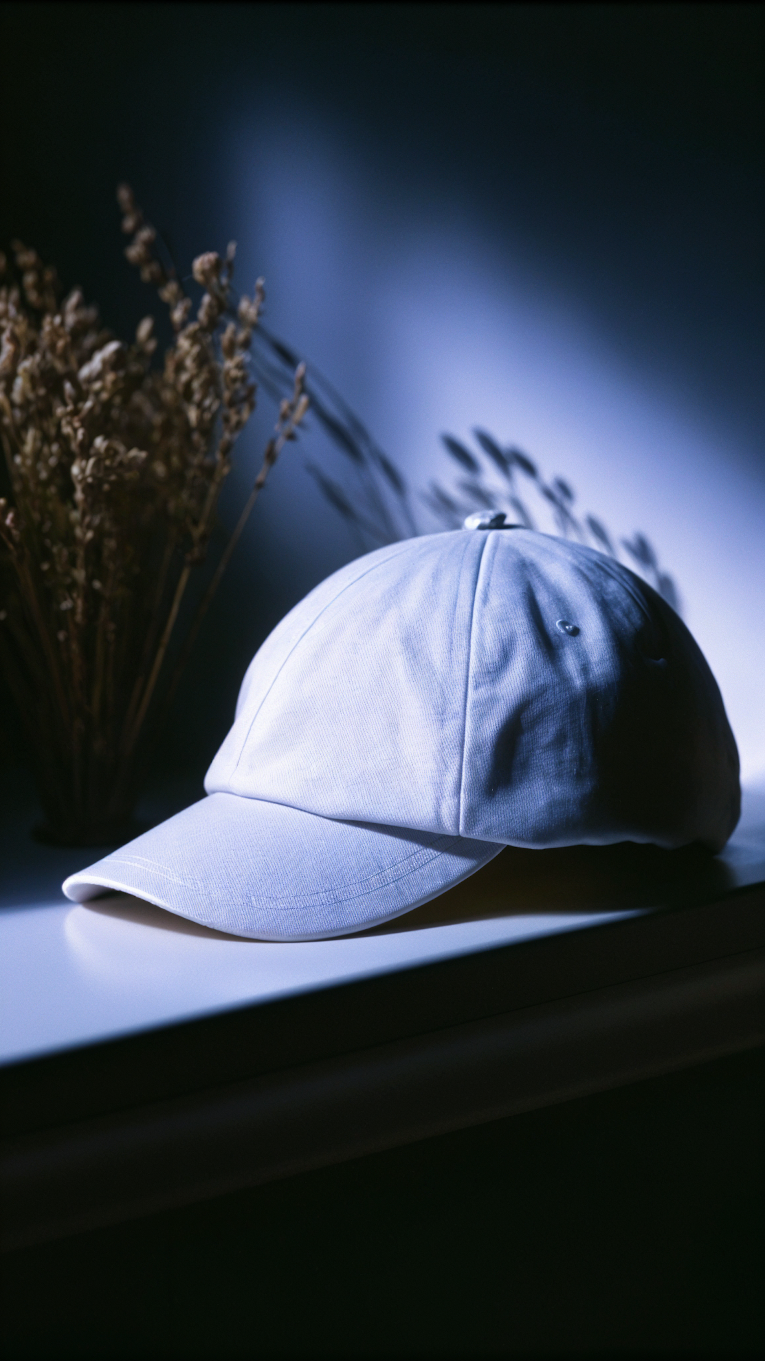 White Baseball Cap with Dried Plants