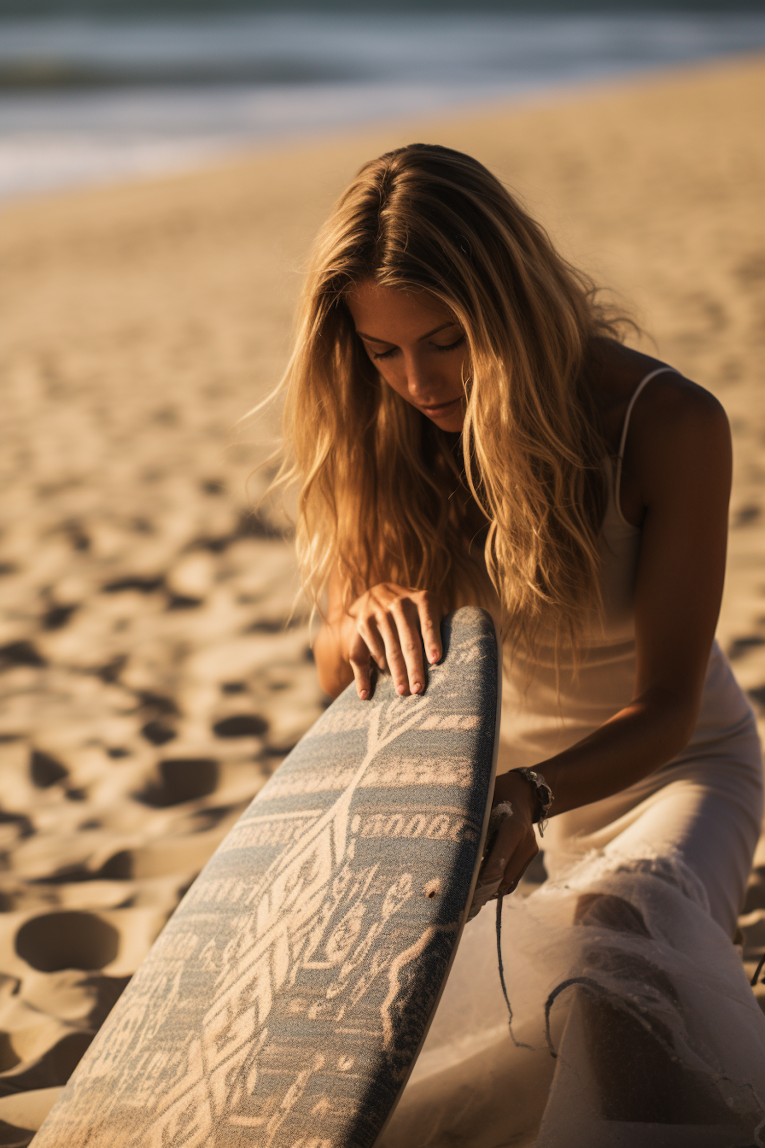 Serene Beachside Surfboard Session