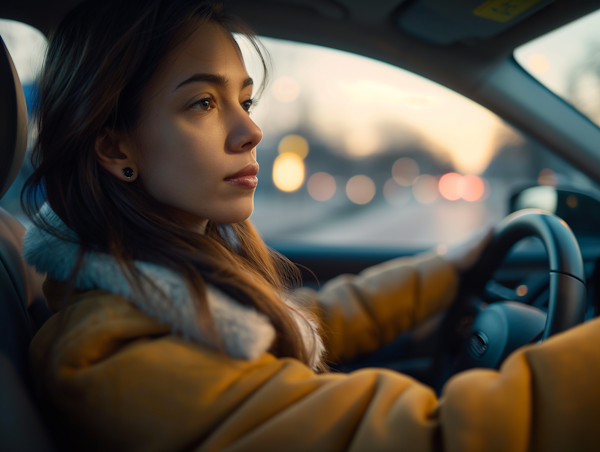 Woman Driving Car at Twilight