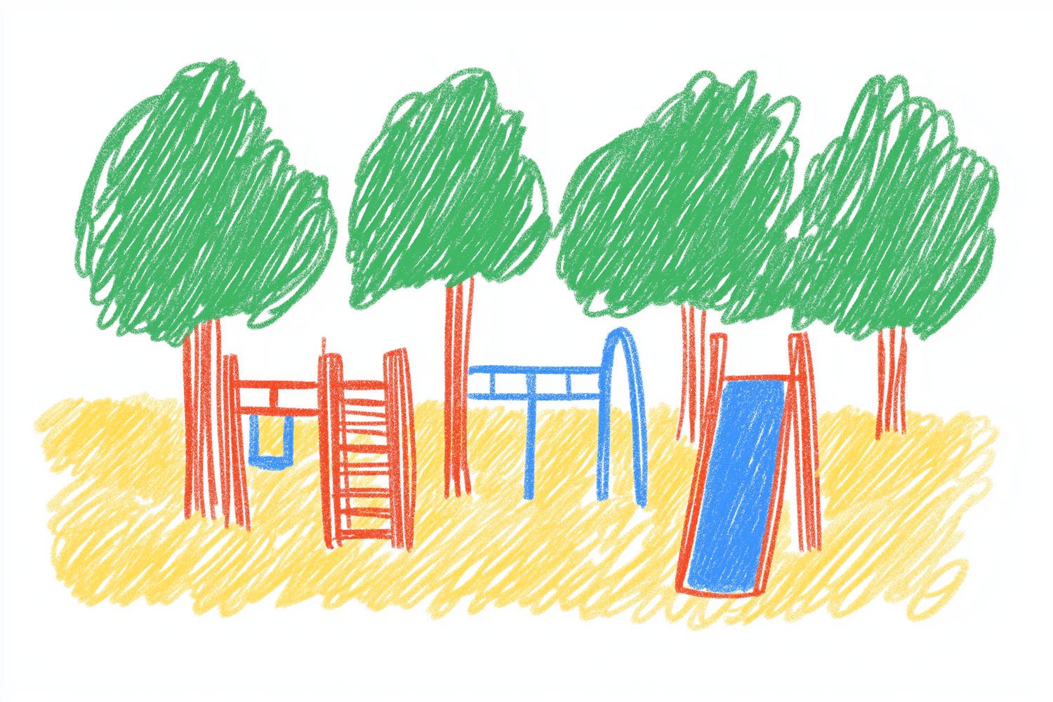 Child's Crayon Drawing of a Playground